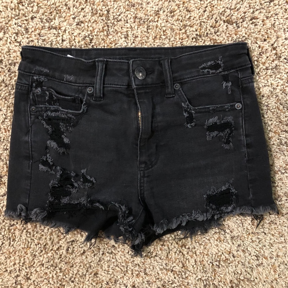 American Eagle Black Hi-Rise Shortie Jean Shorts